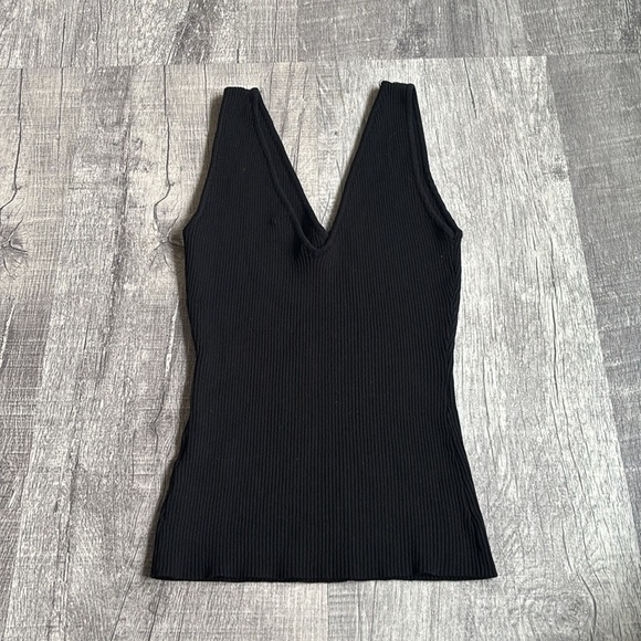 The Work Shop Ribbed V-Neck Wide Strap Tank - Picture 2 of 7